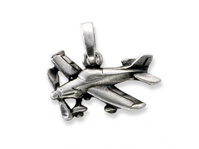 Silber, 10 mm, patiniert, Propellerflugzeug