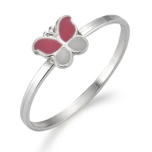  Fingerring Silber Schmetterling, Email rosa/pink